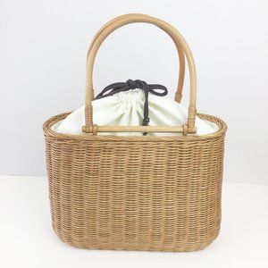 Woven Wicker Basket Purse Cloth Lined Drawstring